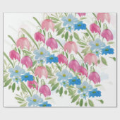 Blush en Blue Spring Waterverf Flowers Cadeaupapier (Vlak)