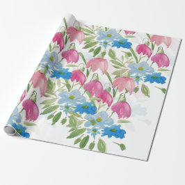 Blush en Blue Spring Waterverf Flowers Cadeaupapier