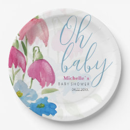 Blush en Blue Spring Waterverf Flowers Papieren Bordje