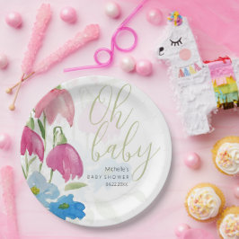 Blush en Blue Spring Waterverf Flowers Papieren Bordje