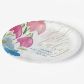 Blush en Blue Spring Waterverf Flowers Papieren Bordje (Gekanteld)