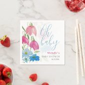 Blush en Blue Spring Waterverf Flowers Servet (Insitu)
