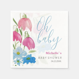 Blush en Blue Spring Waterverf Flowers Servet