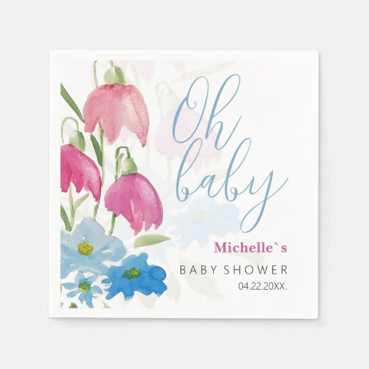 Blush en Blue Spring Waterverf Flowers Servet (Voorkant)