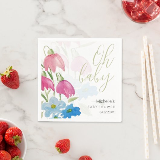 Blush en Blue Spring Waterverf Flowers Servet (Insitu)