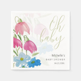 Blush en Blue Spring Waterverf Flowers Servet