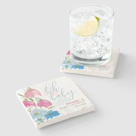Blush en Blue Spring Waterverf Flowers Stenen Onderzetter