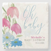Blush en Blue Spring Waterverf Flowers Stenen Onderzetter (Voorkant)