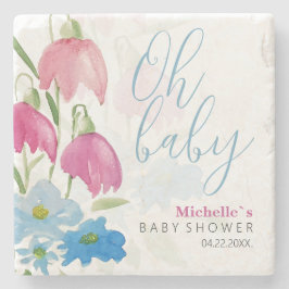 Blush en Blue Spring Waterverf Flowers Stenen Onderzetter