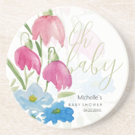 Blush en Blue Spring Waterverf Flowers Zandsteen Onderzetter