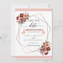 Blush en Bourgogne Bloemen, Save the Date Kaart