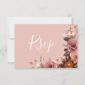 Blush en Bourgogne Bloemen, w / zonder maaltijden  RSVP Kaartje (Voorkant)