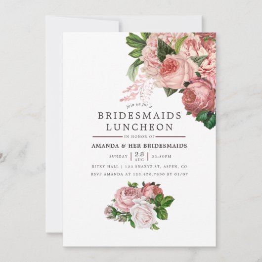 Blush en Bourgogne Bridesmaids Luncheon Kaart (Voorkant)