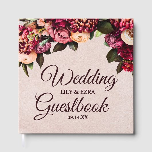 Blush en Bourgogne Floral Hardcover Gastenboek (Voorkant)