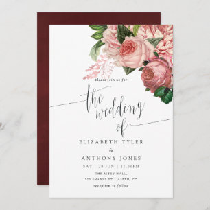  Blush en Bourgogne Floral Wedding Invite Kaart