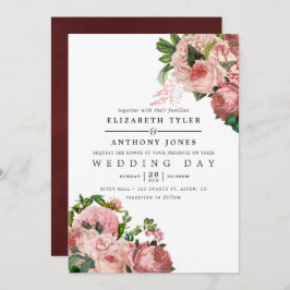  Blush en Bourgogne Floral Wedding Kaart