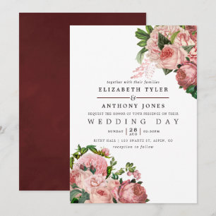 Blush en Bourgogne Floral Wedding Kaart