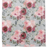 Blush en Bourgogne Flowers op Grey Douchegordijn (Voorkant)