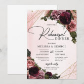 Blush en Bourgogne rozen bloemen gouden lijst Kaart (Voorkant / Achterkant)