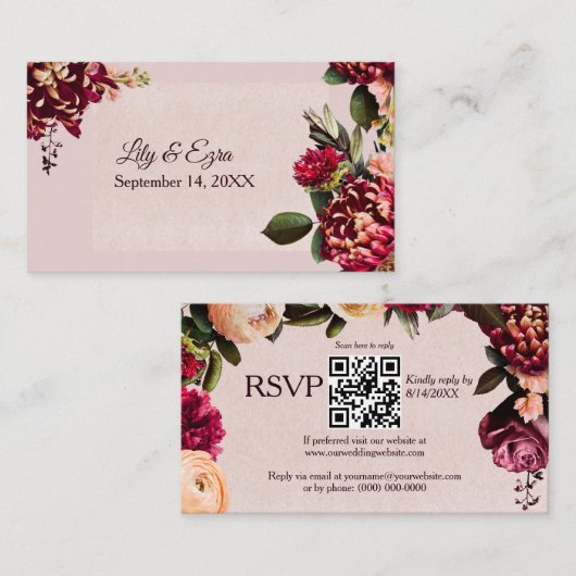 Blush en Bourgogne RSVP Informatiekaartje (Voorkant / Achterkant)