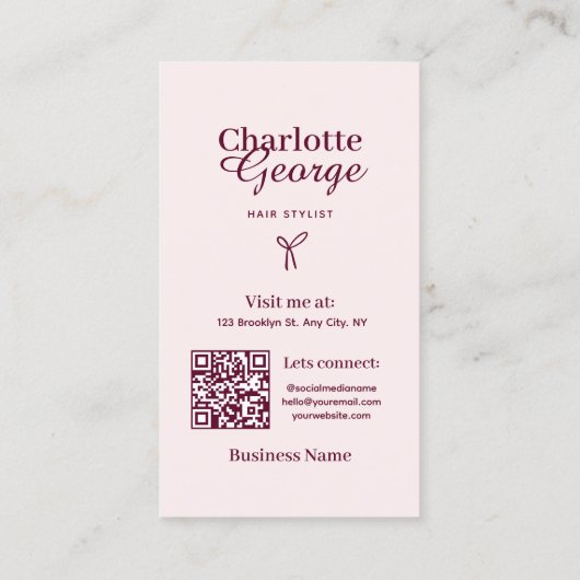 Blush en Bourgogne Script Hair Stylist Visitekaartje (Achterkant)