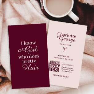 Blush en Bourgogne Script Hair Stylist Visitekaartje
