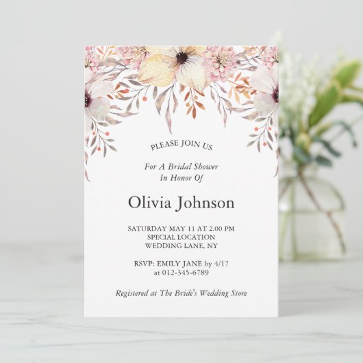 Blush en Bourgogne Waterverf Floral Vrijgezellenfe Kaart (Staand voorkant)