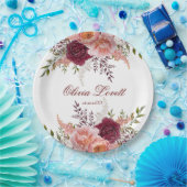 Blush en Bourgogne Waterverf Peony Vrijgezellenfee Papieren Bordje (Feest)