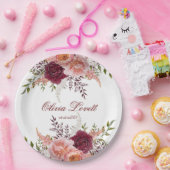 Blush en Bourgogne Waterverf Peony Vrijgezellenfee Papieren Bordje (Feest)