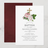 Blush en Bourgondische Bloemen Doop Kaart (Voorkant / Achterkant)