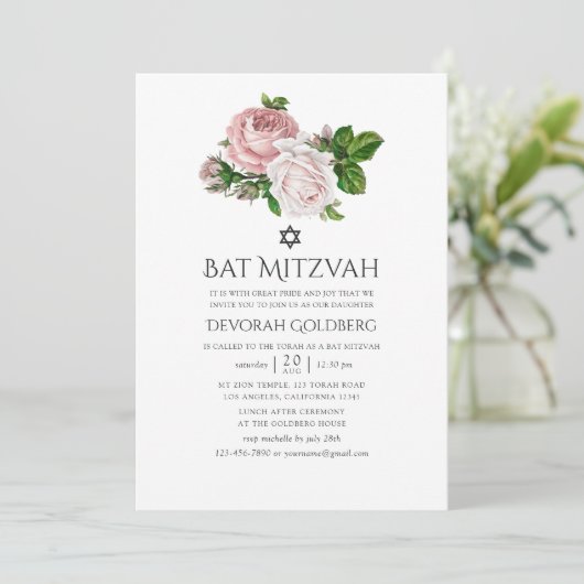 Blush en Bourgondische Bloemvleermuis Mitzvah Kaart (Staand voorkant)