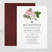 Blush en Bourgondische Bloemvleermuis Mitzvah Kaart (Voorkant / Achterkant)