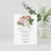 Blush en Bourgondische bruiloft Gast Details Informatiekaartje (Staand voorkant)