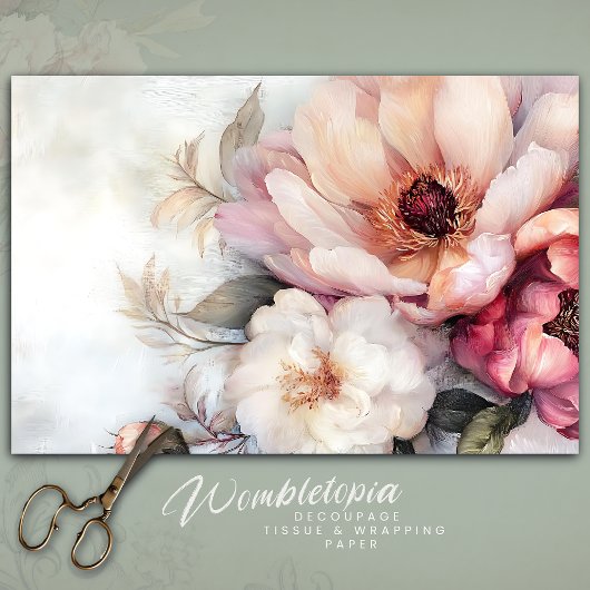  Blush en Cream Peony Bloemen Decoupage Tissuepapier