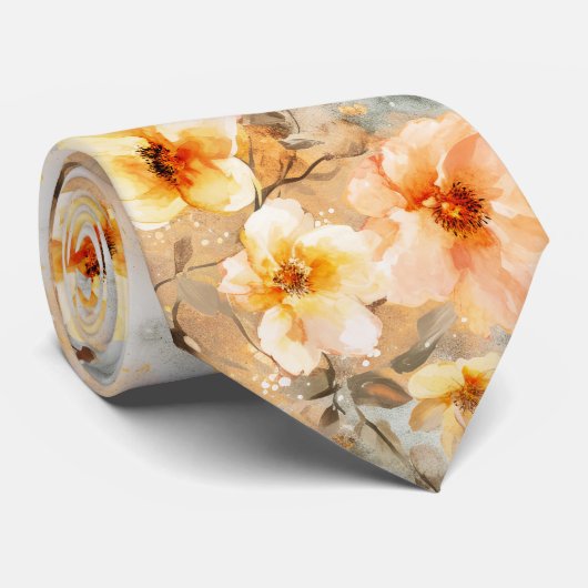 Blush en crème bloemenpatroon stropdas (Opgerold)