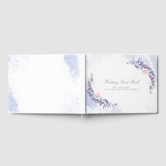 Blush en Dusty Blauw Bloemen Bruiloft Gastenboek (Volledig)
