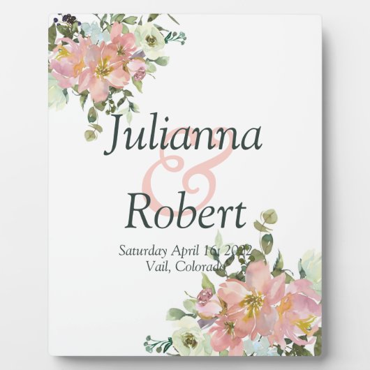 Blush en eggshell waterverf floral bruiloft pla fotoplaat (Voorkant)