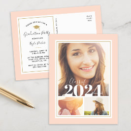 Blush en Gold 3 Photo Graduparty Invitation Aankondigingskaart
