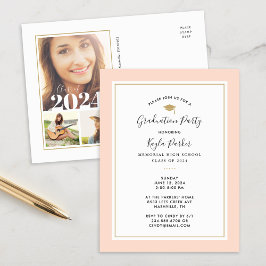 Blush en Gold 3 Photo Graduparty Invitation Aankondigingskaart