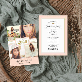 Blush en Gold | 4 Foto-Afstuderen-uitnodiging Aankondiging