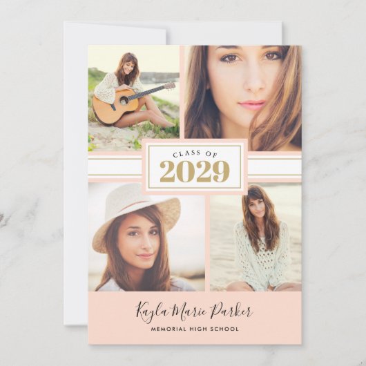 Blush en Gold | 4 Foto-Afstuderen-uitnodiging Aankondiging (Voorkant)
