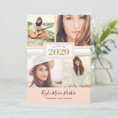 Blush en Gold | 4 Foto-Afstuderen-uitnodiging Aankondiging (Staand voorkant)