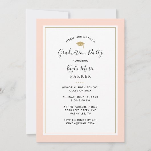 Blush en Gold | 4 Foto-Afstuderen-uitnodiging Aankondiging (Achterkant)