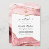 Blush en Gold Agate Online Virtual Wedding Kaart (Voorkant / Achterkant)