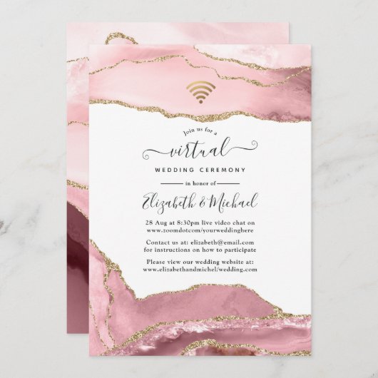 Blush en Gold Agate Online Virtual Wedding Kaart (Voorkant / Achterkant)