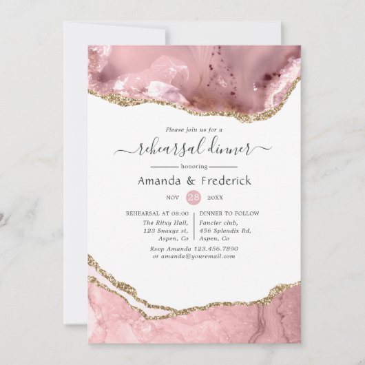 Blush en Gold Agate repesal Dinner Kaart (Voorkant)