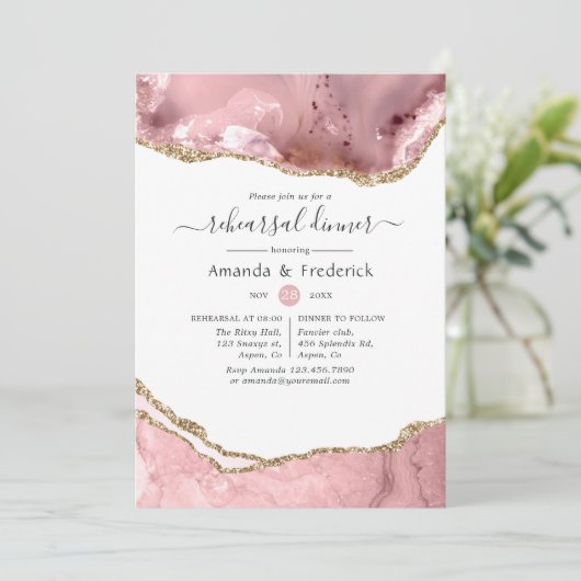 Blush en Gold Agate repesal Dinner Kaart (Staand voorkant)