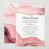 Blush en Gold Agate Virtual Vrijgezellenfeest Kaart (Voorkant / Achterkant)
