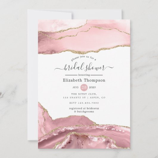 Blush en Gold Agate Vrijgezellenfeest Kaart (Voorkant)