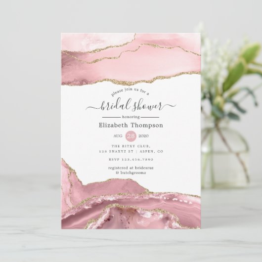 Blush en Gold Agate Vrijgezellenfeest Kaart (Staand voorkant)